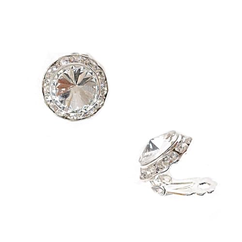 (23017AC100) Silver Crystal Rhinestone 15mm Rondelle Circle Round Shape Clip Stud Earrings