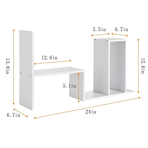 Ysjilide Wood Adjustable Small Desktop Bookshelf, Expandable Desktop Storage Organizer, Desktop Organizer Office Storage Rack, Display Shelf Rack, Office Supplies Desk Organizer, White #TOP5