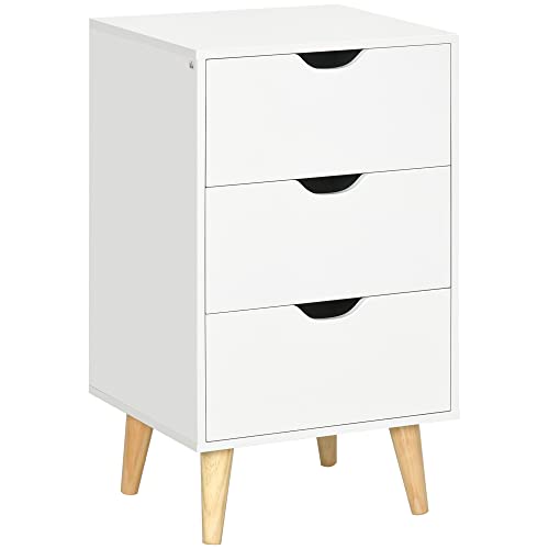 HOMCOM Commode 3 tiroirs Table de Chevet Meuble de Rangement sur Pied Style scandinaveen Bois - 40 x 35 x 68,5 cm - Blanc