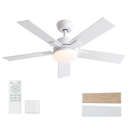 Image of Rayqueen 42 Inch White Ceiling Fans with Lights and Remote,Includes Downrod