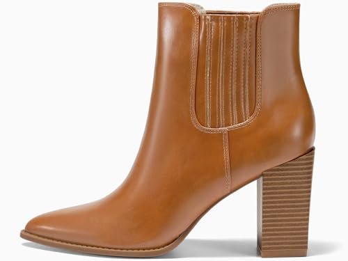 Womens Booties Pointed Toe Stacked Heel Fashion Chelsea Ankle Boots4