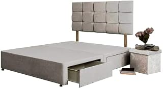 Rapyal Sleep Faigo Divan Bed Base and 24 Inch Headboard with 2 Drawers Same Side (Grey Suede, 4FT6 Double 135cm x 190cm)