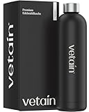 VETAIN Premium Edelstahl Trinkflasche 1L - BPA-Frei, Isoliert, Kohlensäure geeignet - Auslaufsichere Wasserflasche für Sport, Outdoor - Thermosflasche Schwarz