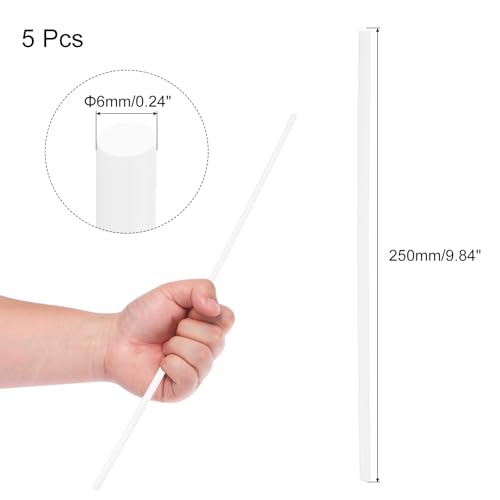 QUARKZMAN 5 Stück Weiße Kunststoffstäbe 6 x 250mm ABS Styrol Rundstab Rundstab Massivstab DIY Modell für DIY Spielzeugbau Architekturmodellbau