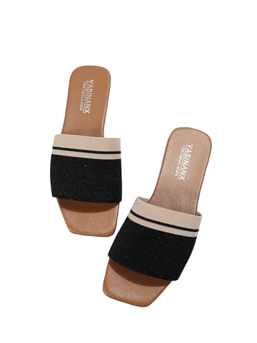 Verdusa Women's Flat Sandals Beach Slides Color Block Open Toe Outdoor Shoes