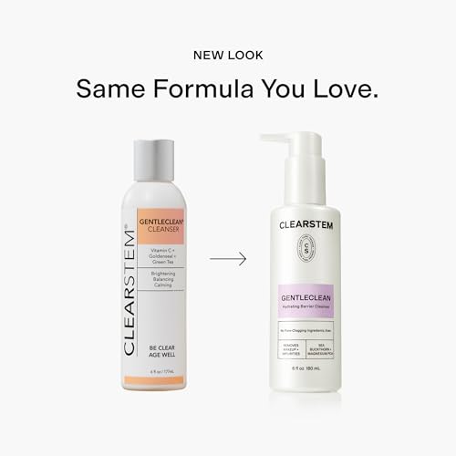 CLEARSTEM - GENTLECLEAN Vitamin C Infused Calming Wash - Facial Cleanser, Makeup Remover - Goldenseal + Green Tea - Facial Skin Care Products - Gluten Free, Cruelty Free - 6 fl oz / 207ml