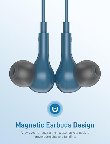Image of iMangoo for Apple MFi-Certified Headphones for Lightning Wired Earbuds Magnetic Ear Buds with HiFi Bass,3 Ear Tips Mic Corded Earphones for Gym, Commuting for iPhone 14 Plus 13 12 11 Pro Max Lake Blue