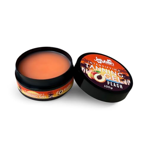 Jellybean Tanning Gel intensificante de 100 g, aroma a melocotón, acelerador de bronceado para tumbonas y exteriores con manteca de cacao, aceite de coco y vitamina E, logra un bronceado natural