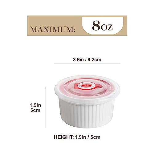MALACASA Ramekins with Lids 8 oz - Set of 6, White Porcelain Creme Brulee Souffle Ramekins with Covers, Ceramic Custard Cups for Baking, Dishwasher and Oven Safe, Series RAMEKIN-DISH by MALACASA - Image 2