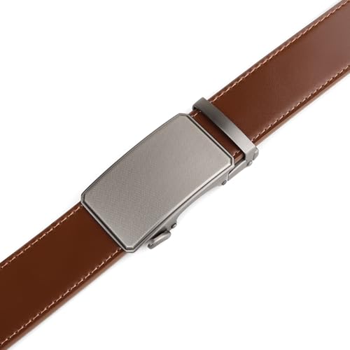 Image of Drowsmen Leather ratchet belt 1 3 /8 inch with Click Sliding Automatic Buckle, Adjustable belt Trim to Fit