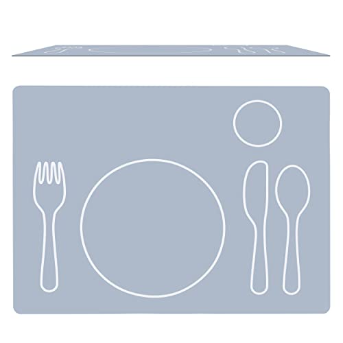 Montessori Silikon Tischset f&uuml;r Kinder - Platzset - abwaschbar (grau, 40x30cm)