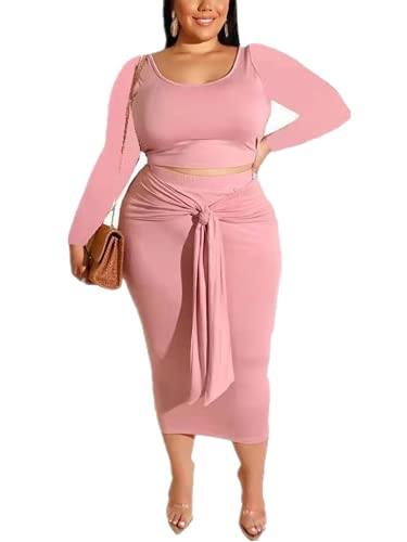 Image of Plus Size Women 2 Piece Outfits Sets Sexy Tracksuit Midi Dress,Sleeveless Tank Top Bodycon Skirts Set Casual Summer