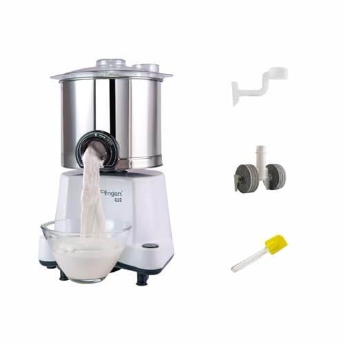 Image of SmartFingers Comfort + Table Top Wet Grinder 230V, 2 Liter, White | Hands-Free Batter Dispenser | Top Wiper, 150W Motor | 5 Years Warranty | AISI 304 Food-Grade SS Cylindrical Drum