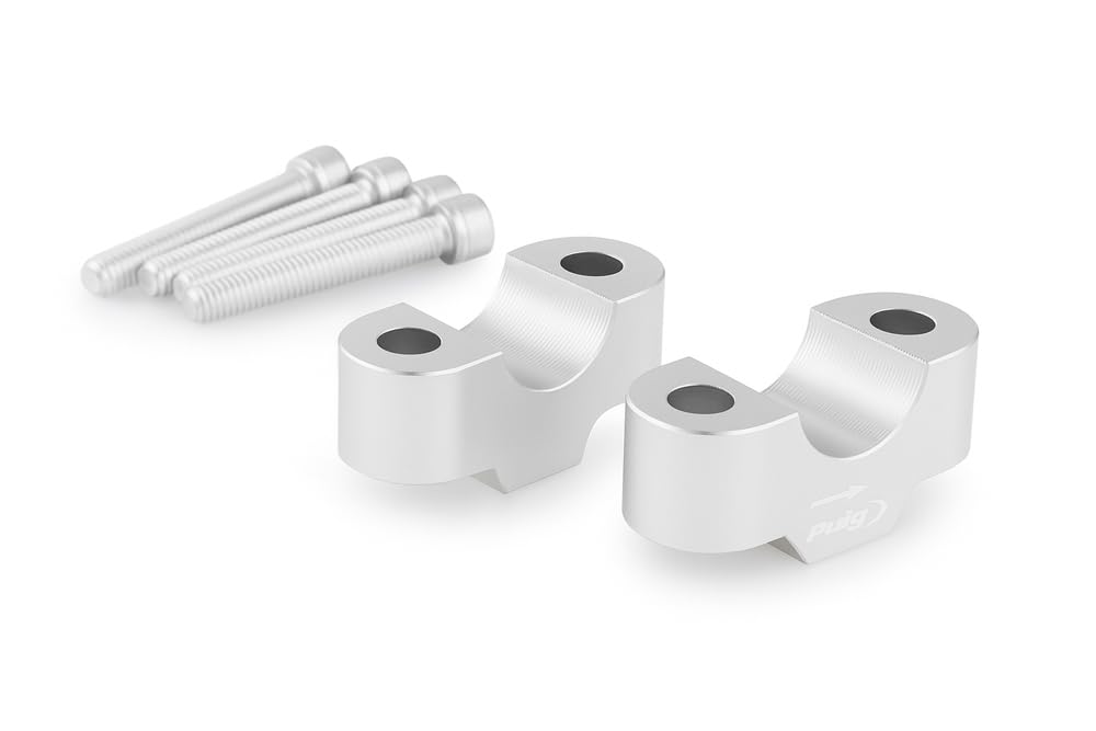 Puig 21809P Handlebar Risers Silver to raise your motorcycle's handlebar; improves riding ergonomics with Hi-Tech design and high-precision anodized aluminum machining