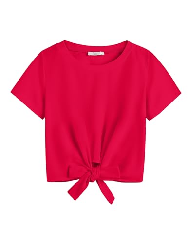 Image of Arshiner Girls Short Sleeve Shirts Tie Knot Front Tops T Shirts for Kids Crewneck Cute Casual Tie Dye Tee Blouse