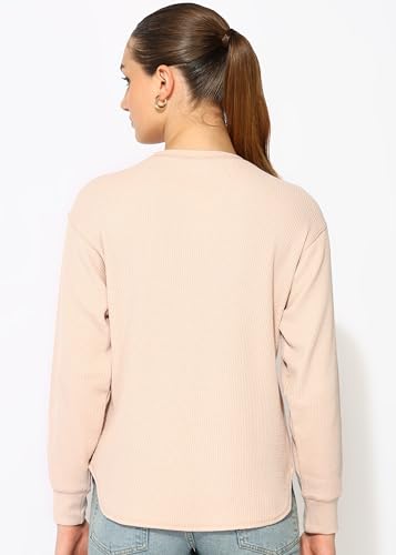 Image of Alan Jones Clothing Women's 100%Cotton Relaxed Fit Waffle Crew Neck Long Sleeve T-Shirt