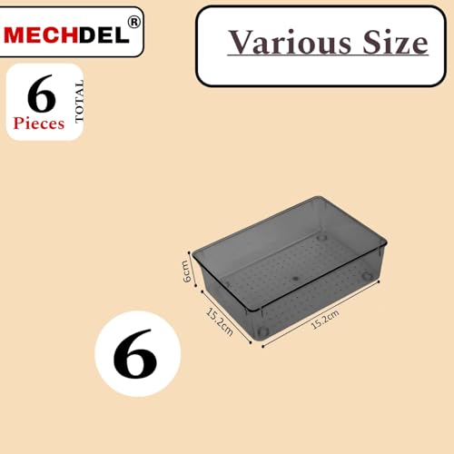 Image of mechdel Drawer Organizer Set /Bathroom and Dressing Table Trays /Cosmetic Display /Bathroom Cosmetic Organizers /Unbreakable Drawer Organizer /Drawer Divider Tray (Black, (6 x 6) -6PCS)
