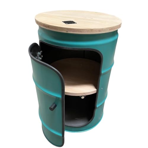 Loftdesign Möbel, Fassmoebel Benne Standard mit Tür, Schrank, Couchtisch, Regal, Holz, Metallfass (Anthrazit)