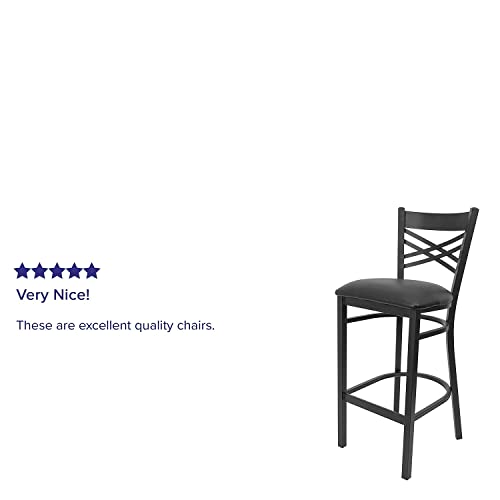 Flash Furniture HERCULES Series Black ''X'' Back Metal Restaurant Barstool - Black Vinyl Seat