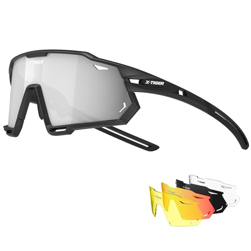 X-TIGER Fahrradbrille Polarisiert Sonnenbrille mit 5 wechselgläser TR90 Rahmen für Herren Damen...