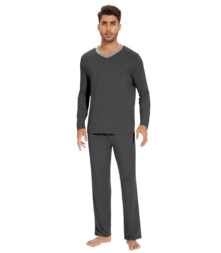 WiWi Men's Viscose from Bamboo Pajama Sets Long Sleeve Top and Pants Sleepwear Nightwear Pjs Loungewear Sleep Set S-XXL4