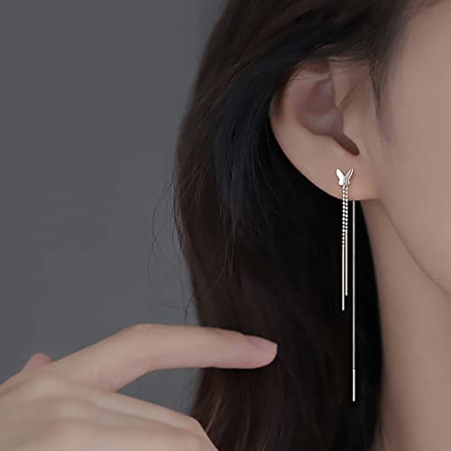 SLUYNZ 925 Sterling Silver Butterfly Dangle Earrings for Women Teens Butterfly Dangle Earrings Threader Earrings Line Tassel Chain2