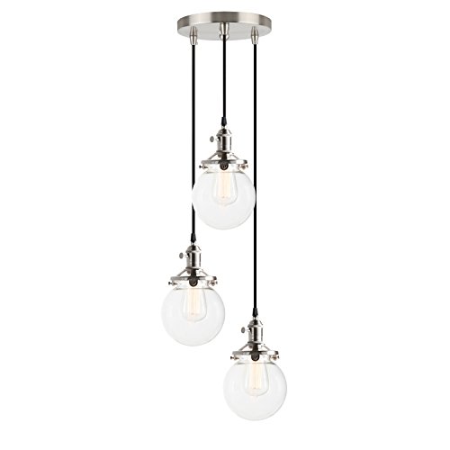 Suspension industrielle vintage haut de gamme avec triple globe en verre