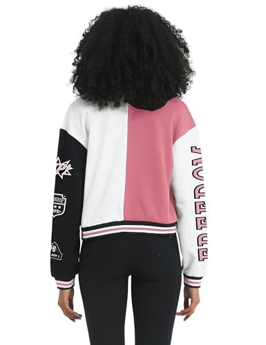 Flygo Women's Cropped Varsity Jacket Baseball Jacket Colorblock Letter Print Y2k Button Down Bomber Uniform4