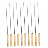 ifundom 10 piezas Brochetas para Barbacoa Acero Inoxidable Pinchos Planos con Mango de Madera Reutilizables para Carne Verduras y Mariscos Resistentes Altas Temperaturas para Parrilla