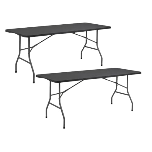 THINIA HOME Pack 2 Mesas Plegables Portátiles Rectangulares de 180 cm Mesa Multiusos: Camping, Eventos en Espacios Exteriores o Interiores | Mesa Resina y Patas Acero | 4-6 Personas