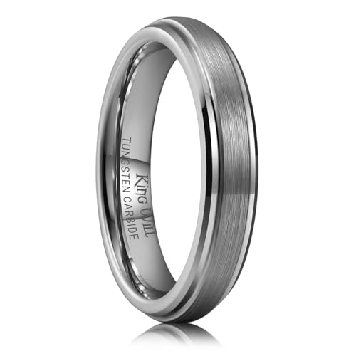 Image of King Will Classic Tungsten Wedding Band for Men, 6 /7 /8 /9 /10mm Widths, Polished Finish Step Edge Matte Rings Comfort Fit