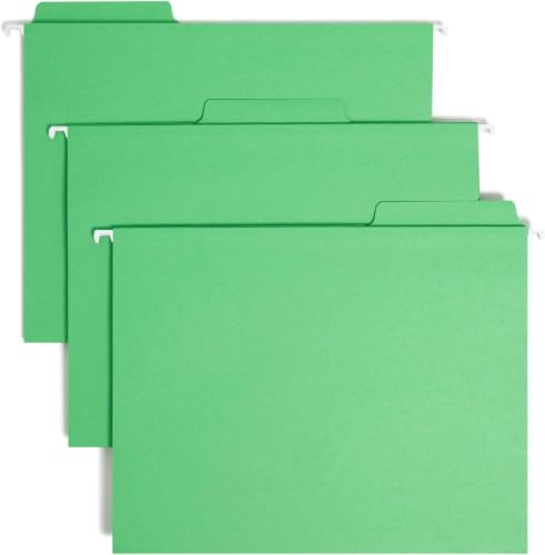 Image of Smead FasTab Hanging File Folder, 1 /3-Cut Built-in Tab, Letter Size, Green, 20 Count (64098) (Pack of 10)