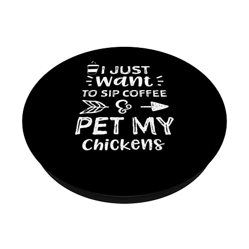 Chicken: I Just Want To Sip Coffee & Pet My Chicke... Coffee PopSockets Swappable PopGrip, Black - Image 2