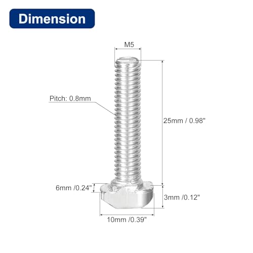 Image of uxcell 30Pcs T-Slot Bolts, M5 x 25mm Hammer Head Bolt T Screw Drop-in Stud for 2020 Series T-Slot Aluminum Extrusion Profile, Carbon Steel Nickel Plated, Silver