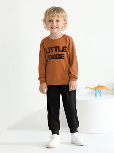 Toddler Baby Boy Fall Clothes Little Dude Print Embroidered Long Sleeve Sweatshirt Pants Sets Waffle Winter Outfits4