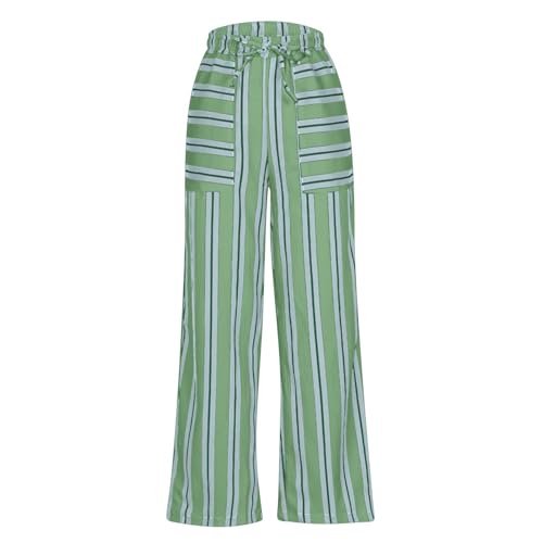 Generic Women Drawstring Stripe Wide Leg Trousers Low Rise Casual Loose Lounge Pants with Pockets, Large, 02-blue2