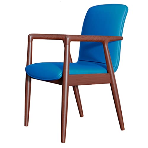 Juego de 2 sillas de comedor de mediados de siglo con asiento de piel sintética tapizadas para cocina, dormitorio y cafetería, color azul
