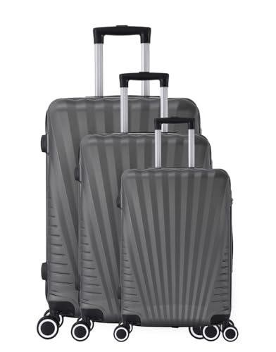 TROLLEY ADC Set de 3 valises rigides – Cabine 55cm, Moyenne 66cm, Grande 76cm – ABS renforcé – Roues Doubles 360° silencieuses – Cadenas à Code – Elegance – Gris Anthracite Livraison Gratuite