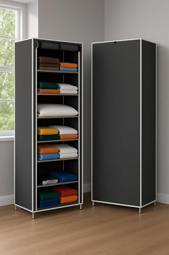 Image of AWTATOS Multipurpose Collapsible Wardrobe Cabinet | Foldable Fabric Organizer with 6-9 Shelves | Portable Clothes Storage Rack for Bedroom, Home & Office (Gray, 9 Layer)