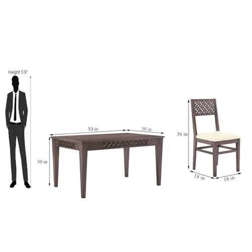 Image of SONA ART & CRAFTS CNC Solid Sheesham Wood Dining Table Set 6 Seater Dinner Dinning Table with 6 Cushion Chair for Dining Furniture for Living Room Home Hotel Office Self Assembly (Dark Brown)