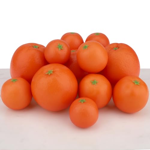 Woration Fake Lifelike Oranges Set Artificial Simulation Fruit Oranges Tangerine for House Kitchen Cabinet Party Festival Table Decoration Photography Prop Mix Sizes 10 Pcs