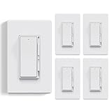 ELEGRP Dimmer Light Switch for 300W Dimmable LED/CFL Lights and 600W INC/HAL Bulbs, Single Pole/3-Way LED Slide Dimmer Light Switch, Wall Plate Included, UL Listed, 5 Pack, White