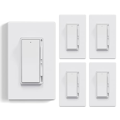Image of ELEGRP Dimmer Light Switch for 300W Dimmable LED /CFL Lights and 600W INC /HAL Bulbs, Single Pole /3-Way LED Slide Dimmer Light Switch, Wall Plate Included, UL Listed, 5 Pack, White