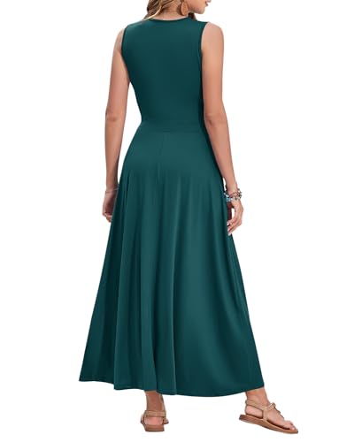 Image of AUSELILY Womens Maxi Dress Summer Sleeveless Wrap Long Dresses with Pockets | V-Neck Wrap Sleeveless Sundress, fits formal, casual, beach, vacation & daily wear