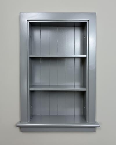 Image of 14x24 Aiden Recessed Wall Niche Medicine Cabinet Replacement, in The Wall Bathroom Cabinet Insert Shelf /Shelves, Made in North America, Real Wood, NO MDF, Beadboard, Dark Gray