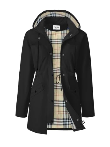 Rumia Raincoat Women Waterproof Long Hooded Trench Coats Lined Windbreaker Jackets For Women 2026 Black L