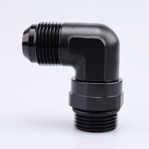 Image of AC PERFORMANCE Black Aluminum 90 Degree -12 AN Male Flare to -12 AN Male Swivel Fitting Adapter With AN12 O-ring ORB Port