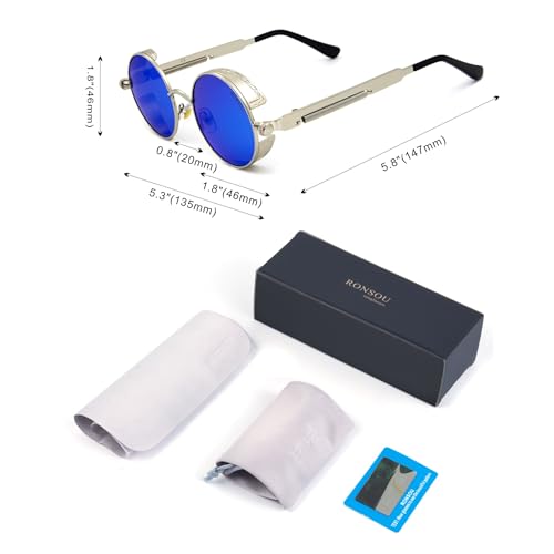 Image of RONSOU Steampunk Style Round Vintage Polarized Sunglasses Retro Eyewear UV400 Protection Matel Frame