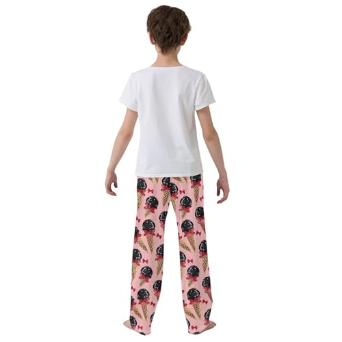 Ice Cream Bow Long Pajama Pants Elastic Waist PJ Bottoms with Pockets S A1133684