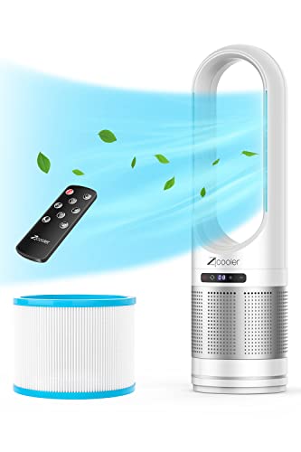 Zicooler Bladeless Tower Fan And Air Purifier, 80° Oscillating Fan For Bedroom, 32 Inch Standing Floor Fans With Hepa Filter 99.97%, Remote, Quiet Cooling Fan For Indoor Home Office Room #TOP2